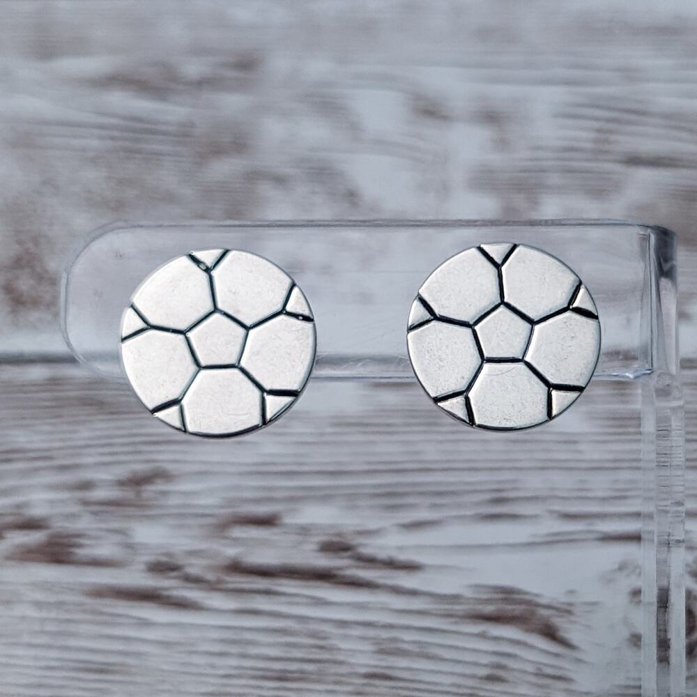 Vintage Clip On Earrings Round Silver Tone with Design
